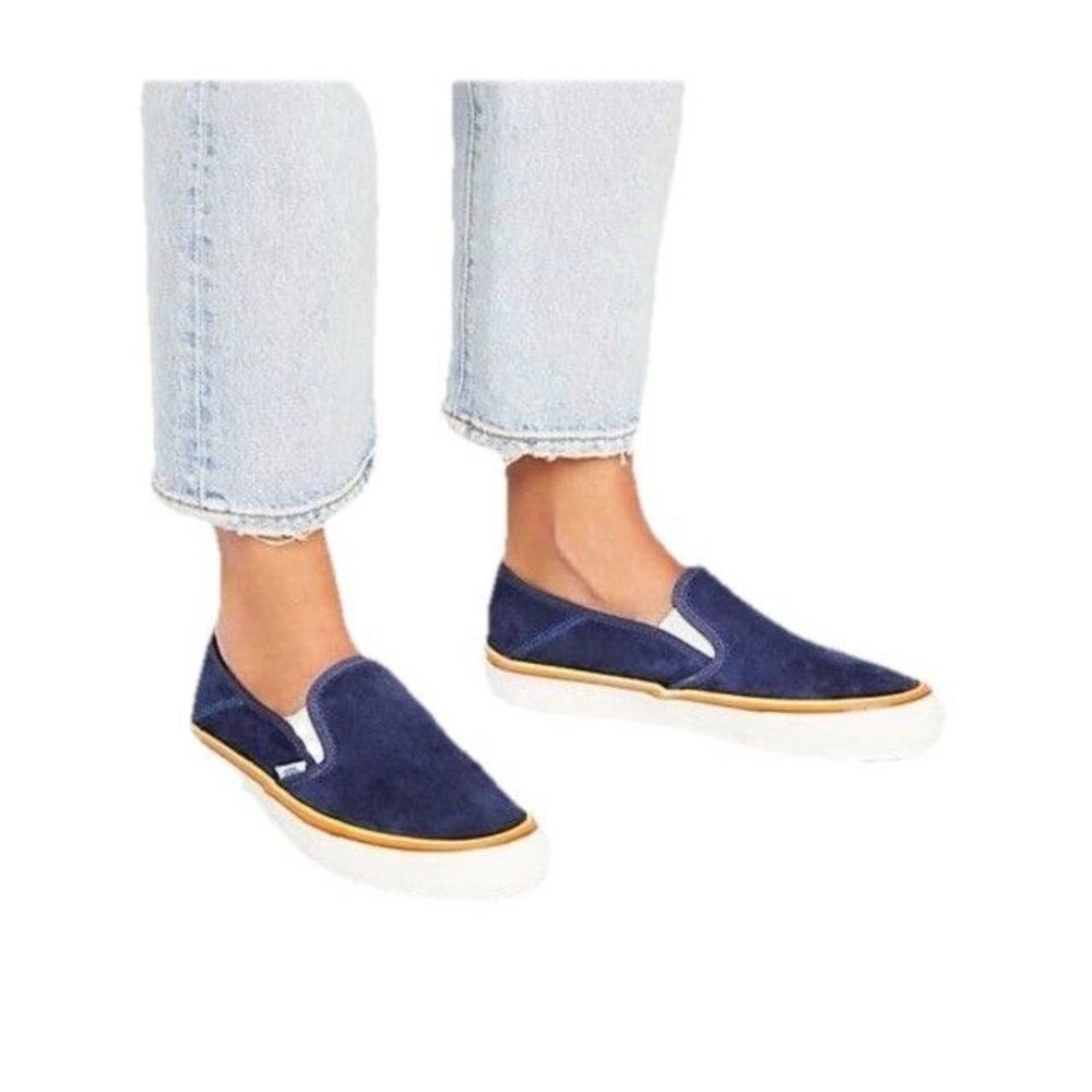 VANS Womens Slip-on SF Retro Blue Suede Leather Rainbow Shoes Womens Size 7.5